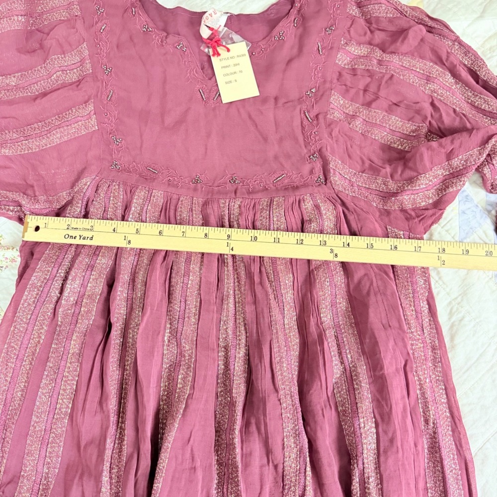 NWT Raga Women Small Plum Purple Beaded Metallic Stripe Babydoll Mini Dress Boho - Picture 10 of 12